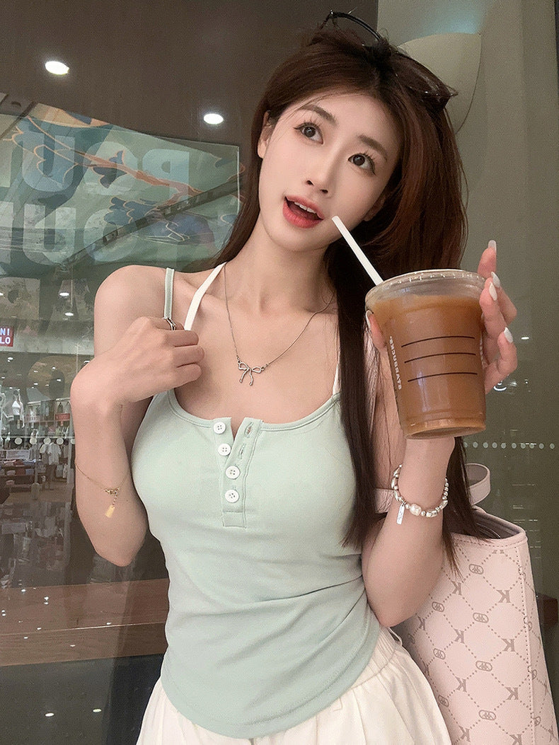 Floral Strap Vest Outer Wear Summer Hot With Bras