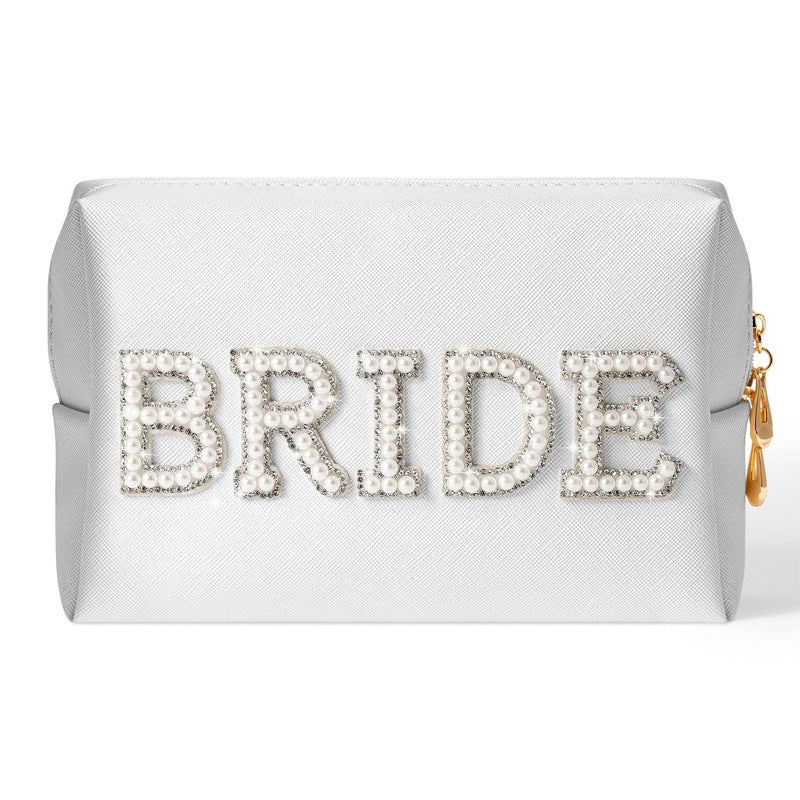 Pearl Lettered Make-up Clutch Octagonal Portable Makeup Bag