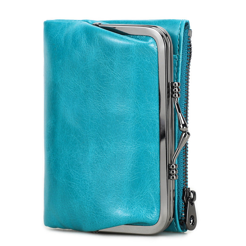 Women's Angel First Layer Cowhide Iron Hinge Short Leather Ladies Wallet