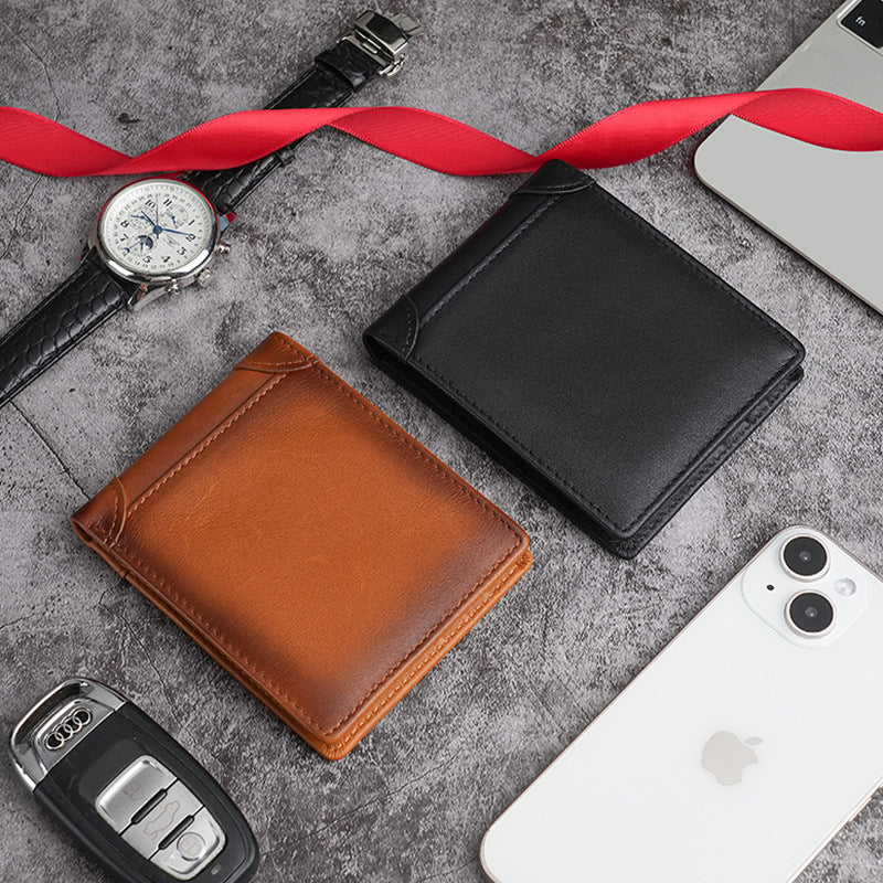 Men's Cowhide Vintage Oil Wax Genuine Leather Long Men's Wallet
