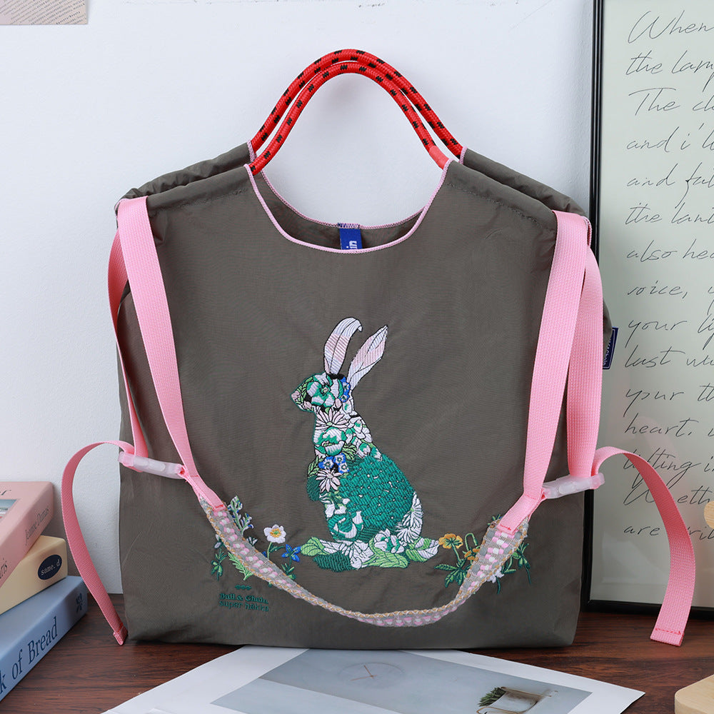 Environmental Protection Embroidery Shopping Nylon Cloth Flower Hand-held Minority Bags