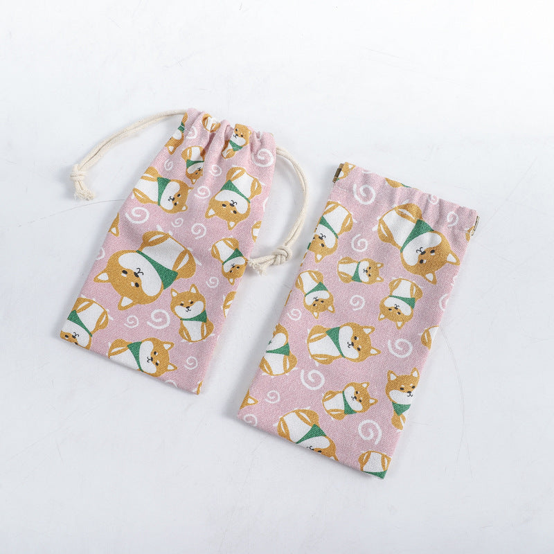 Portable Printing Canvas Jewelry Drawstring Pocket Coin Purses