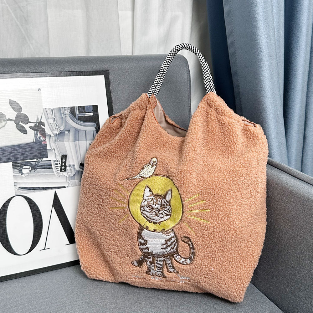 Embroidered Plush Green Shopping Simple Commute Women's Shoulder Bag