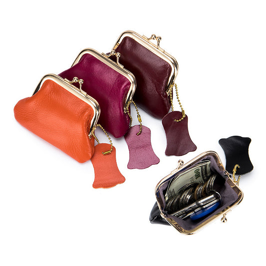 Women's Retro Clip First Layer Oil Wax Coin Purses
