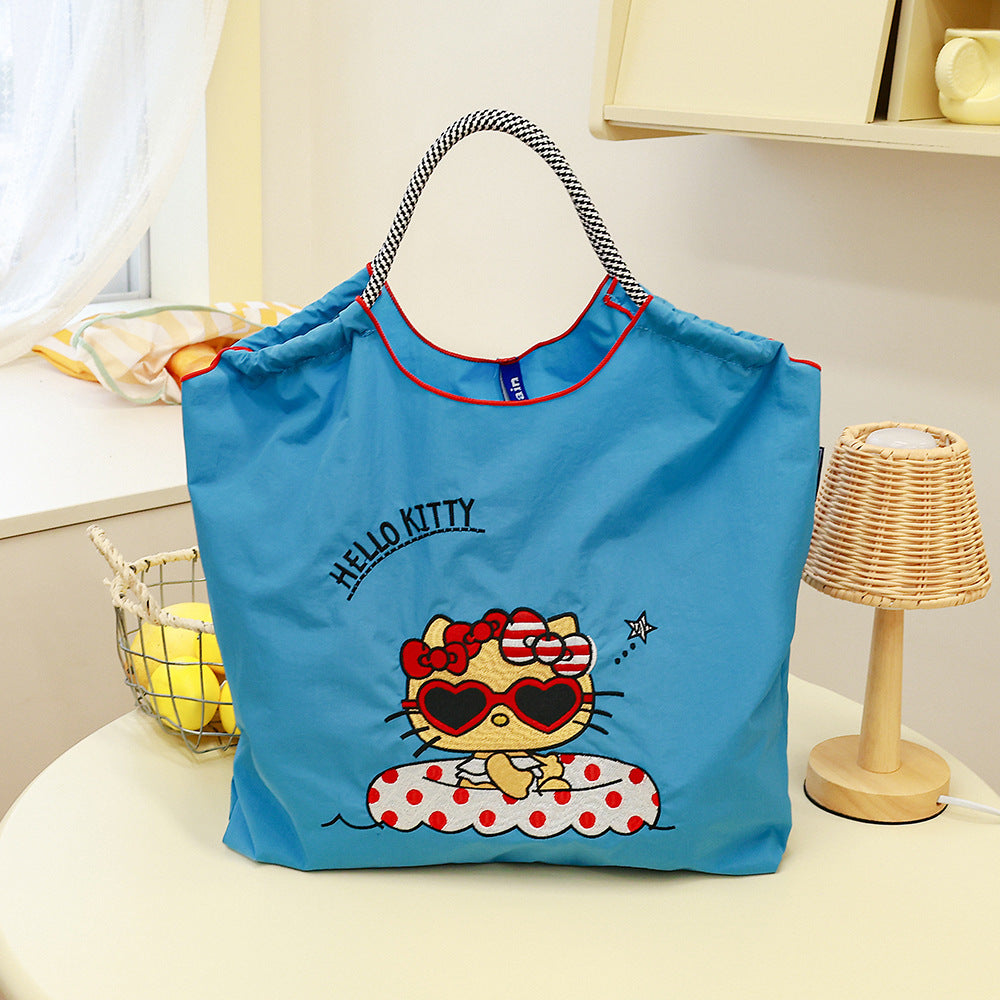 Women's Summer Needle Embroidery Nylon Large Capacity Shoulder Bags