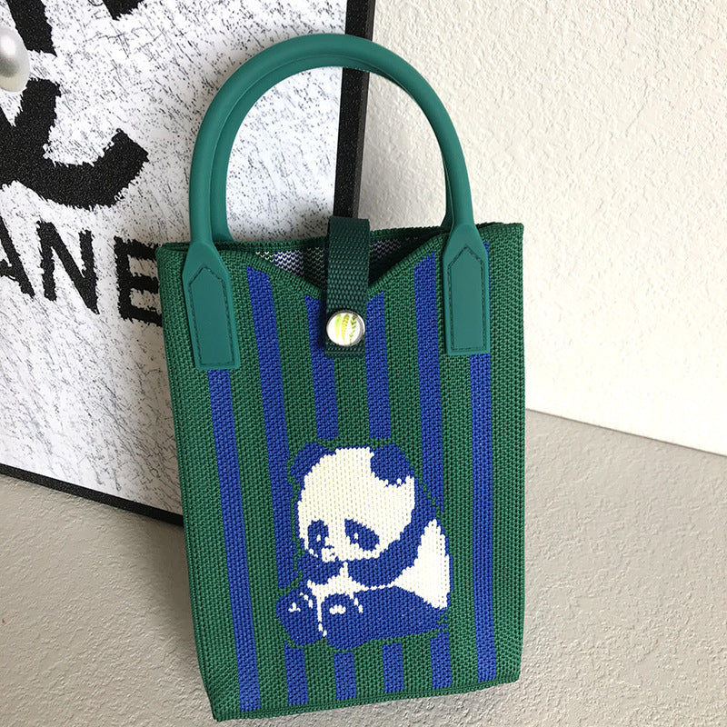 Women's Korean Style Panda Knitted Personal Leisure Handbags