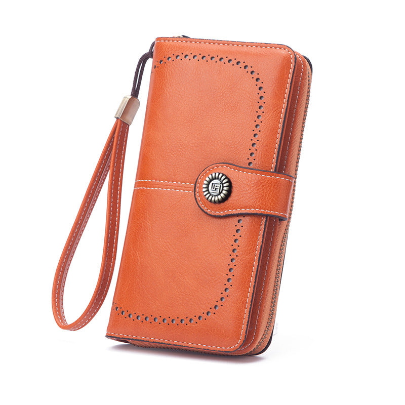 Leather Goods Lady Long Retro Large Capacity Folding Zipper Ladies Wallet