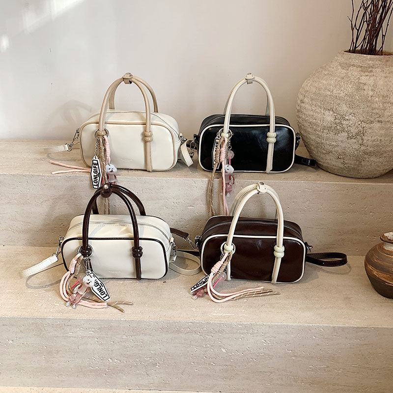 Women's Minimalist Fashion Bowling Color Block Oblique Women's Shoulder Bag