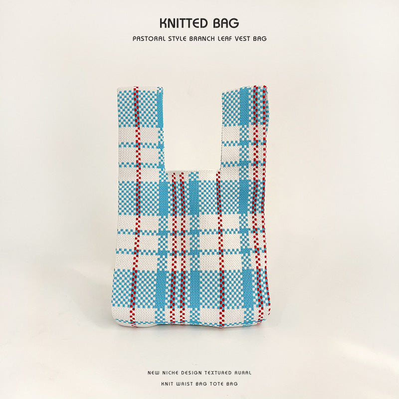 Design Color Plaid Knitted Versatile Large Handbags
