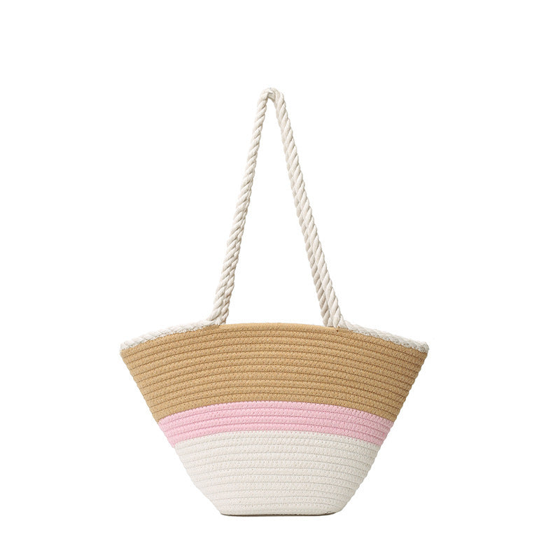 Summer Contrast Color Vacation Beach Mori Leisure Striped Large Capacity Women's Shoulder Bag