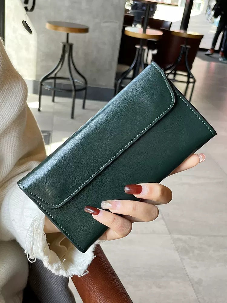 Women's Long Leather Simple Business Cowhide Thin Ladies Wallet