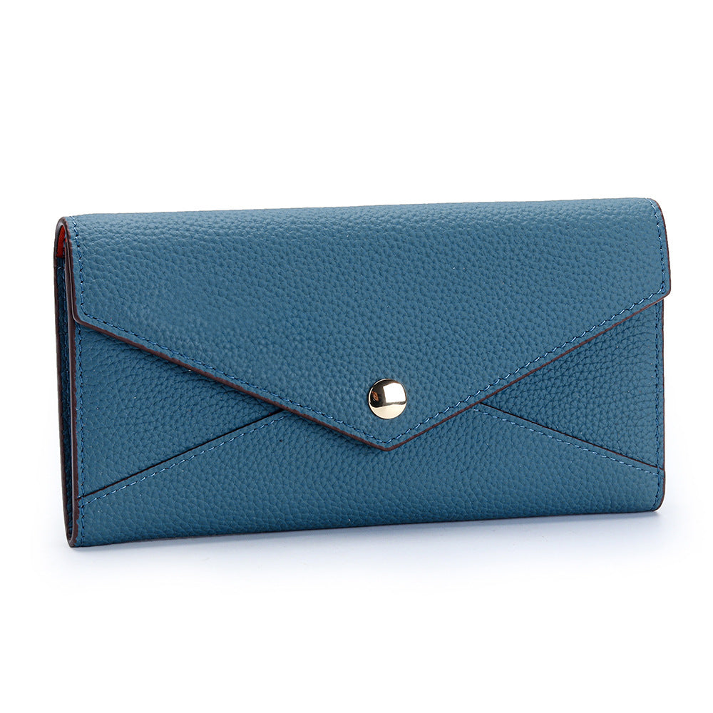 Women's First Layer Long Cowhide Contrast Color Fashion Stitching Large Ladies Wallet