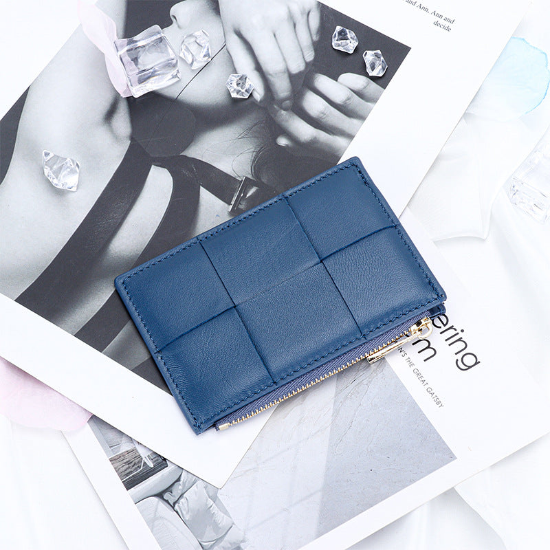 Women's Sheepskin Woven Exquisite Zipper Multifunctional Coin Purses