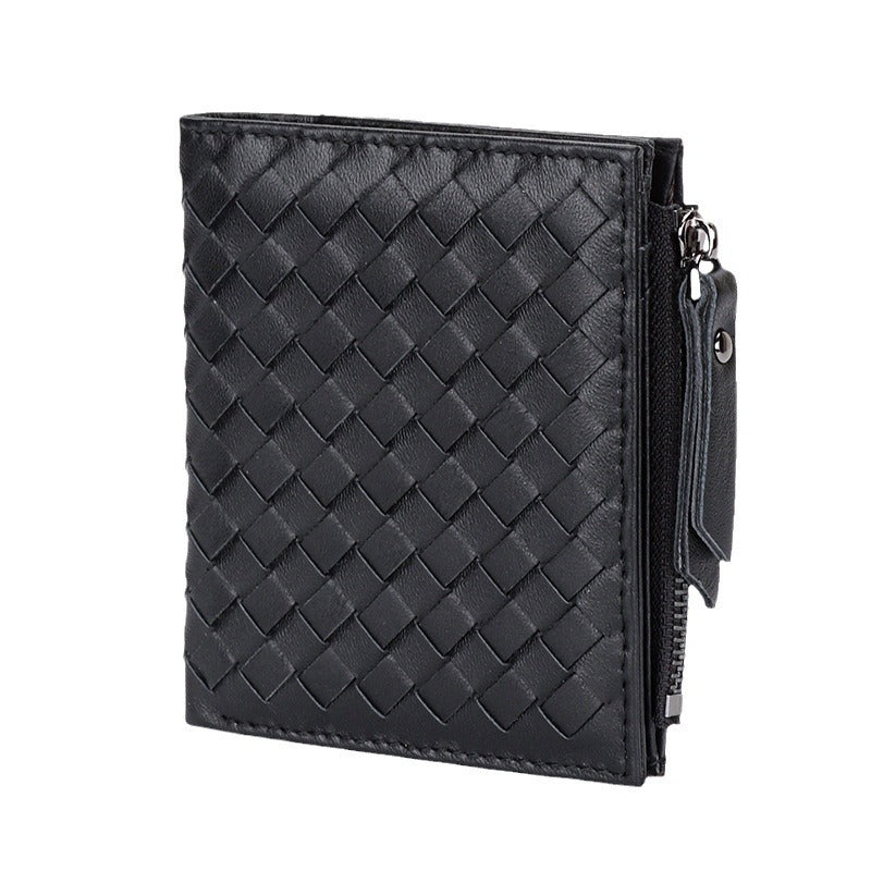 Women's Sheepskin Woven Fold Multiple Slots Vertical Leather Ladies Wallet