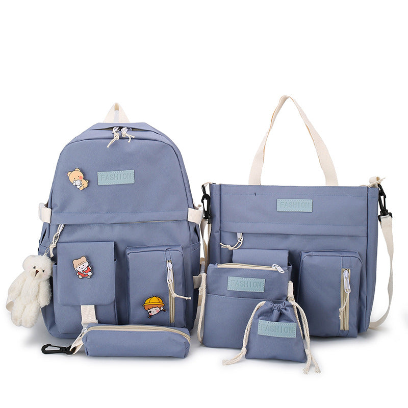 Women's College Korean Contrast Color Canvas For Junior Backpacks