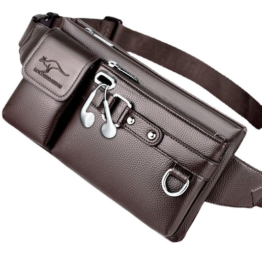 Men's Leather Texture Large Capacity Multifunctional Waterproof Men's Waist Packs