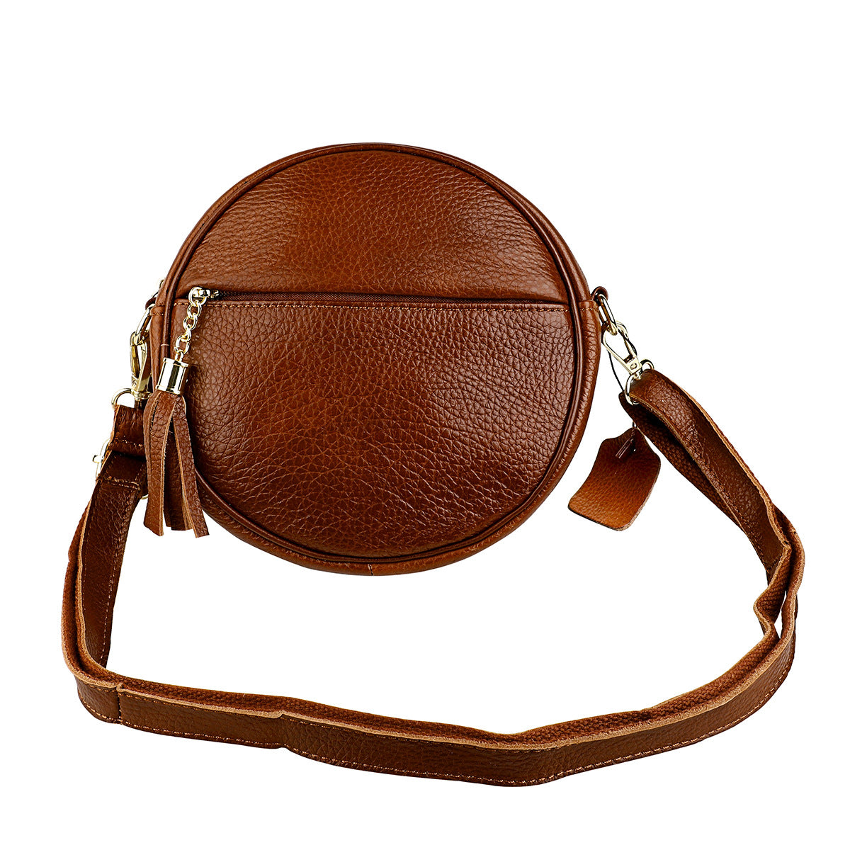 Women's First Layer Leather Trendy Storage Round With Shoulder Bags