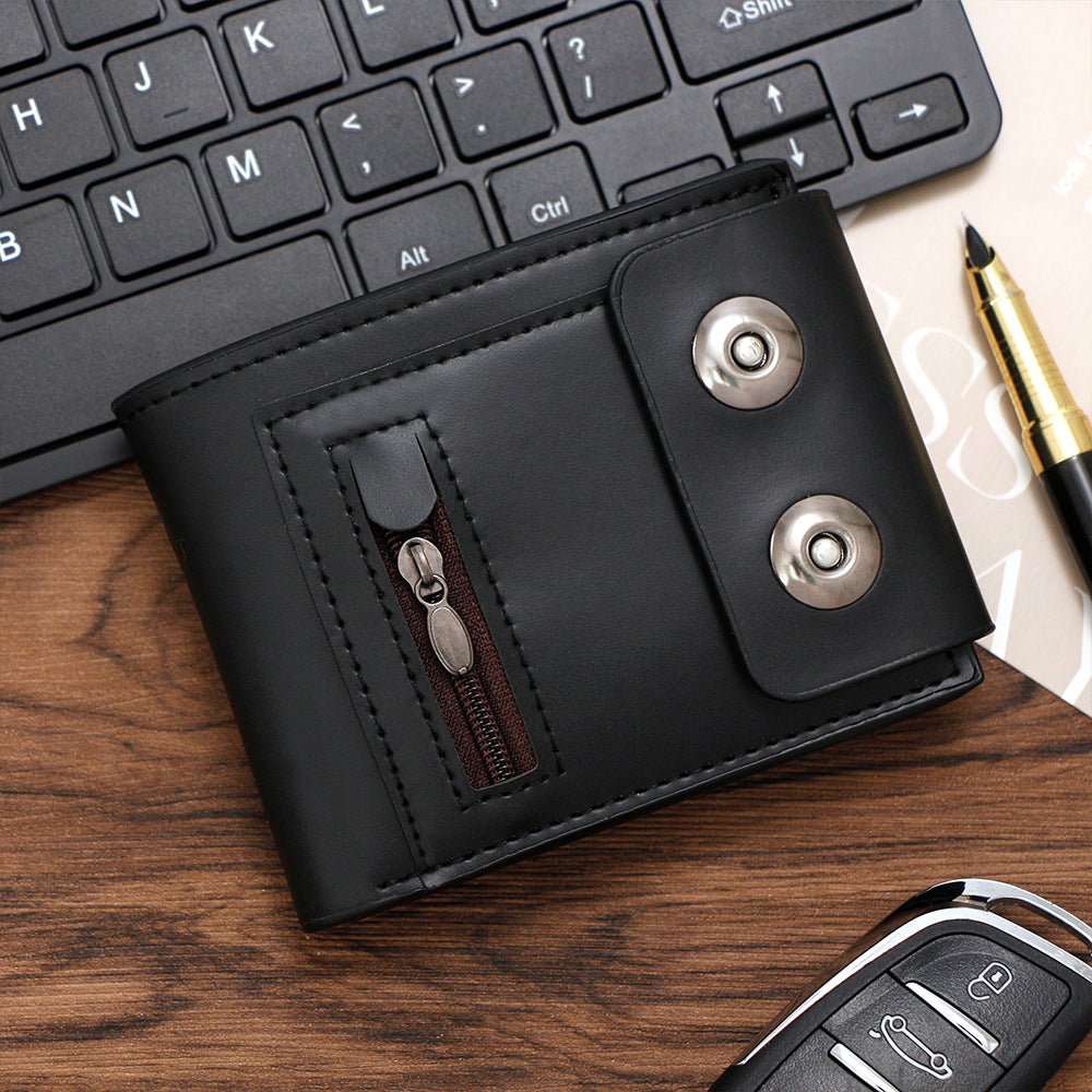 Men's Fashion Embossed Magnetic Snap Short Zipper Ladies Wallet