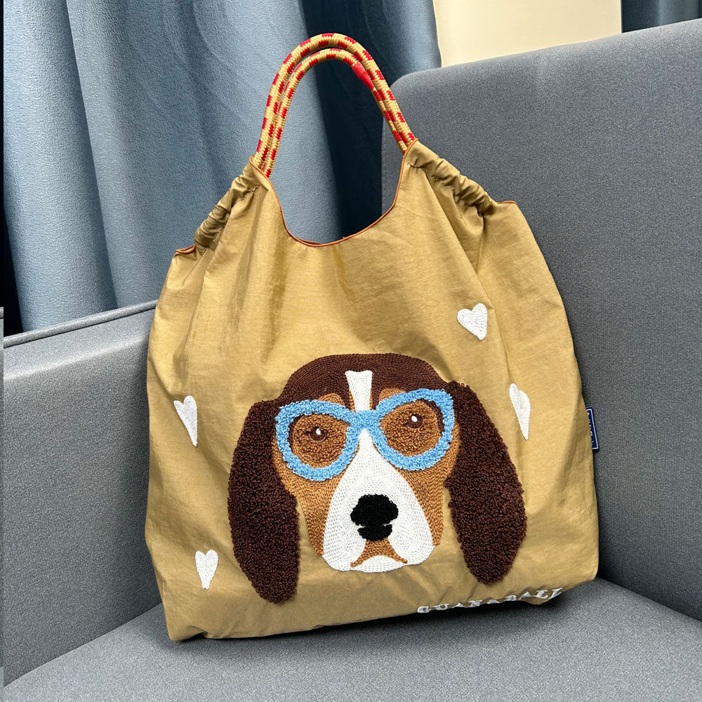 Style Cute Dog Towel Embroidery Embroidered Large Women's Shoulder Bag