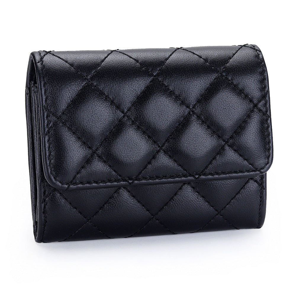Women's Fashion Sheepskin Classic Style Short Compact Certificate Ladies Wallet