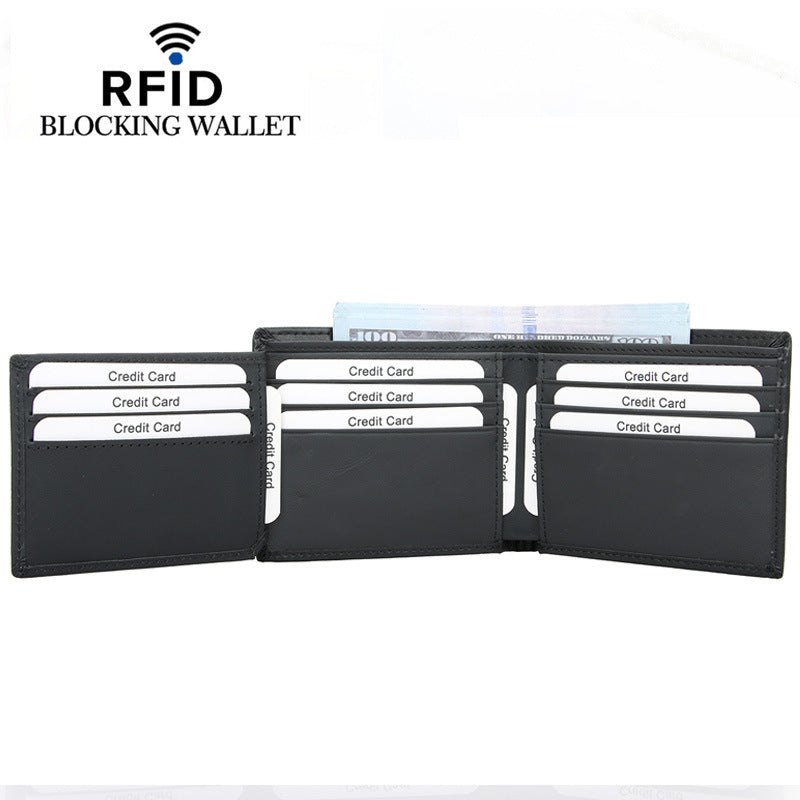Men's Short Multiple Slots Swiping Genuine Leather Men's Wallet