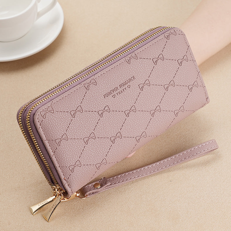 Women's Long Double Layer Zipper Fashion Bow Ladies Wallets