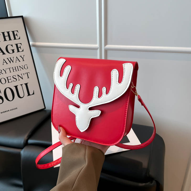 Women's Christmas Red Elk Antlers Holiday Atmosphere Single Women's Shoulder Bag