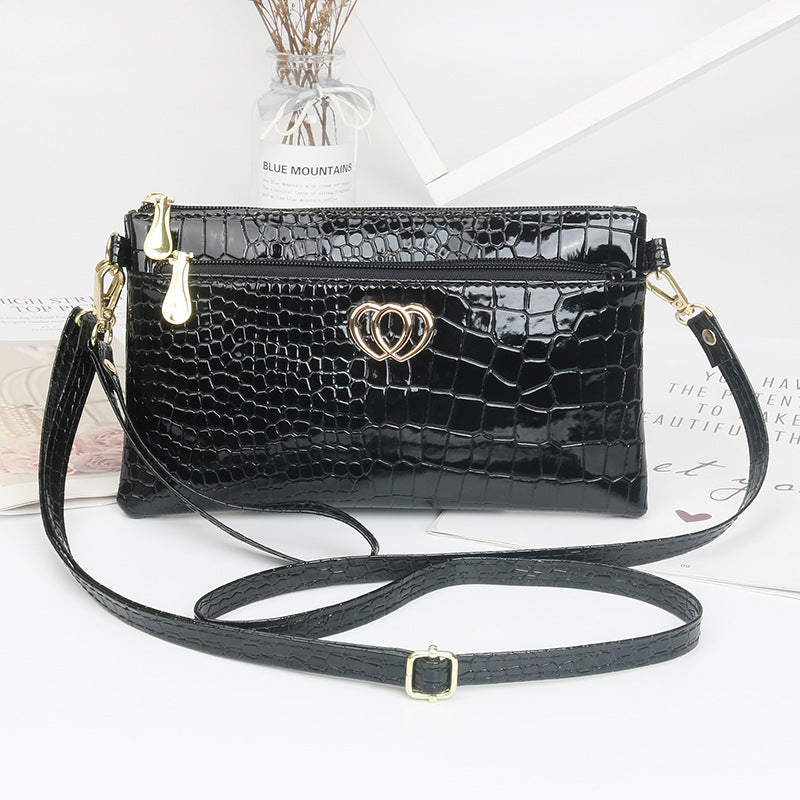 Women's Fashion Shiny Surface Patent Leather Crocodile Women's Messenger Bag