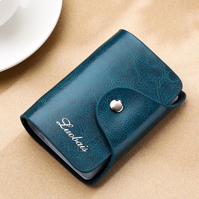 Women's & Men's & Cowhide Oil Wax Leather Bank Card Holder