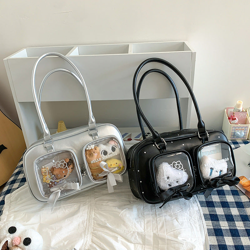 Style Ribbon Bow Personalized Transparent Cartoon Good-looking Large Women's Shoulder Bag