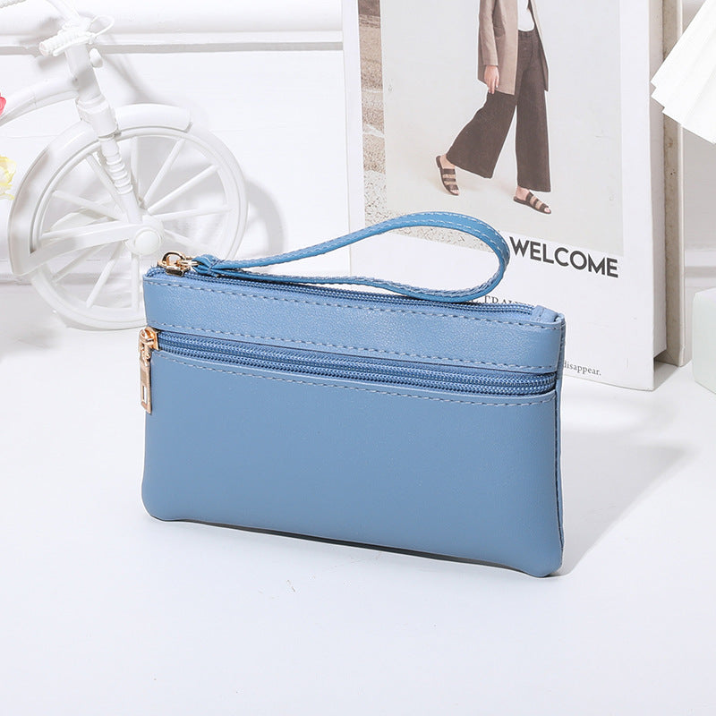 Women's Solid Color Double Zipper Mobile Mid-length Handbags
