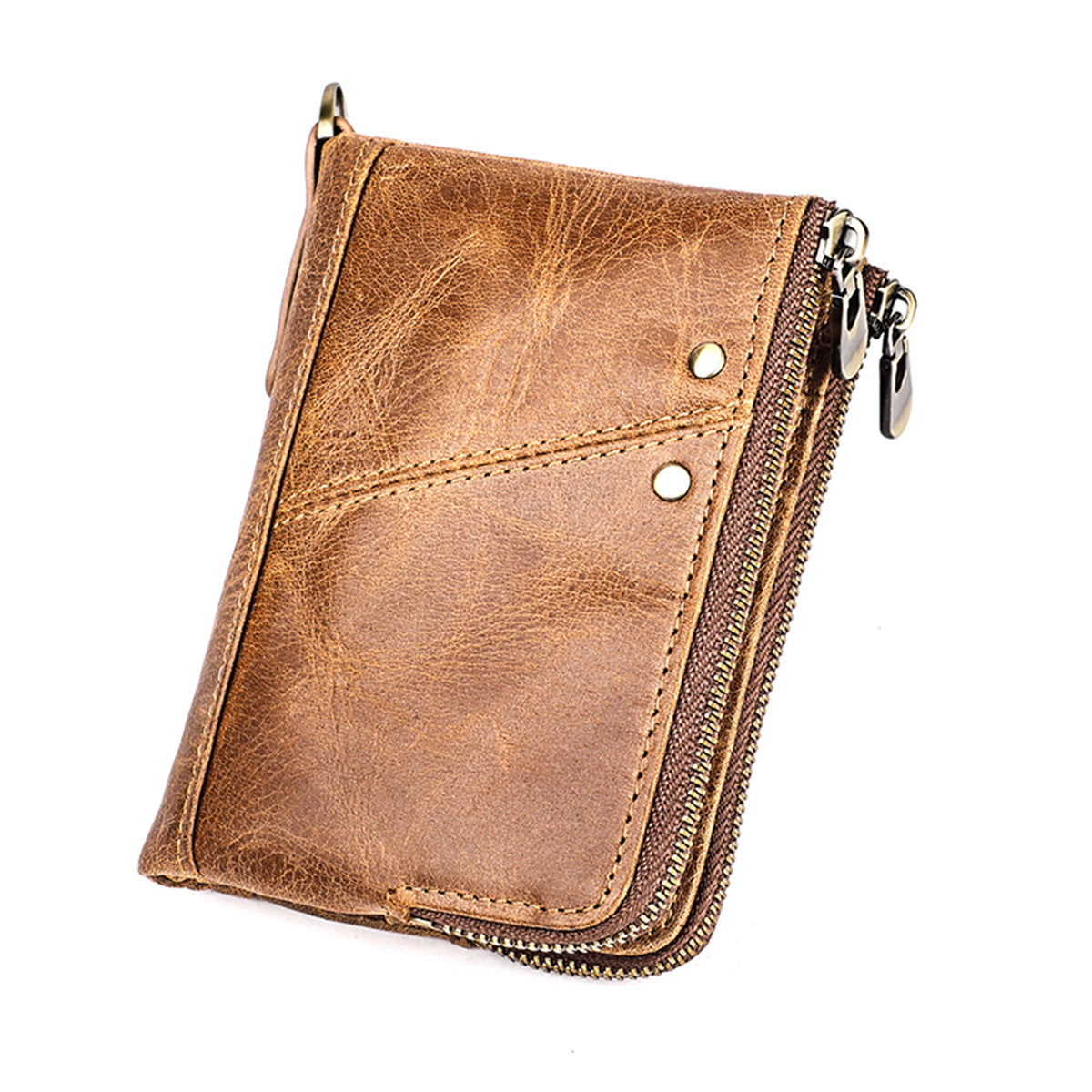 Men's Crazy Horse Leather Soft Zipper Short Men's Wallets