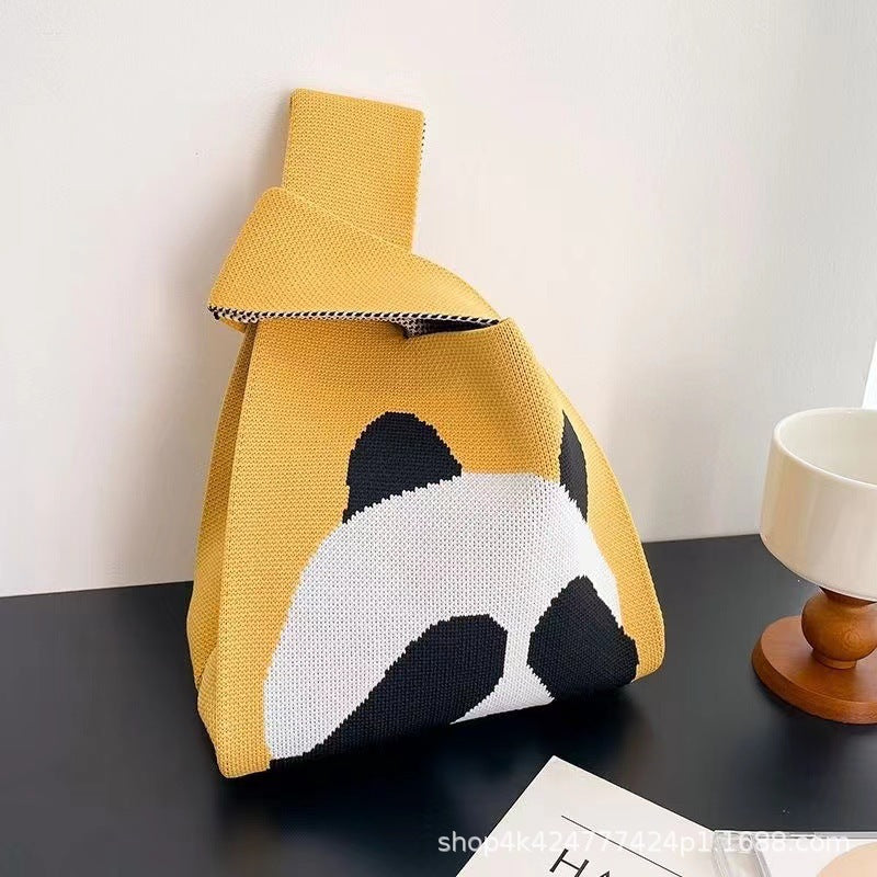 Women's Cute Panda Knitted Wool Version Hand Carrying Handbags