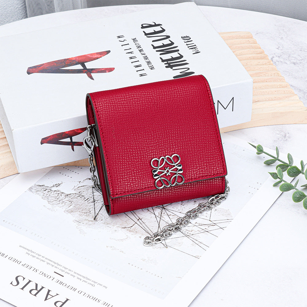 Women's Leather Chain Fashion Cattlehide Palm Print Ladies Wallet