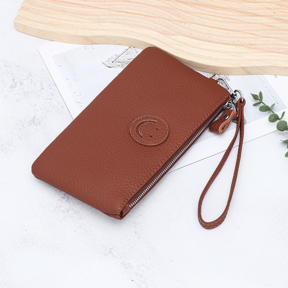 Women's First Layer Cowhide Long Clutch Fashion Smiley Ladies Wallet