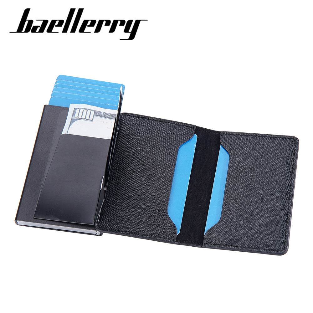 Men's Contrast Color Side Push Aluminum Box Card Holder