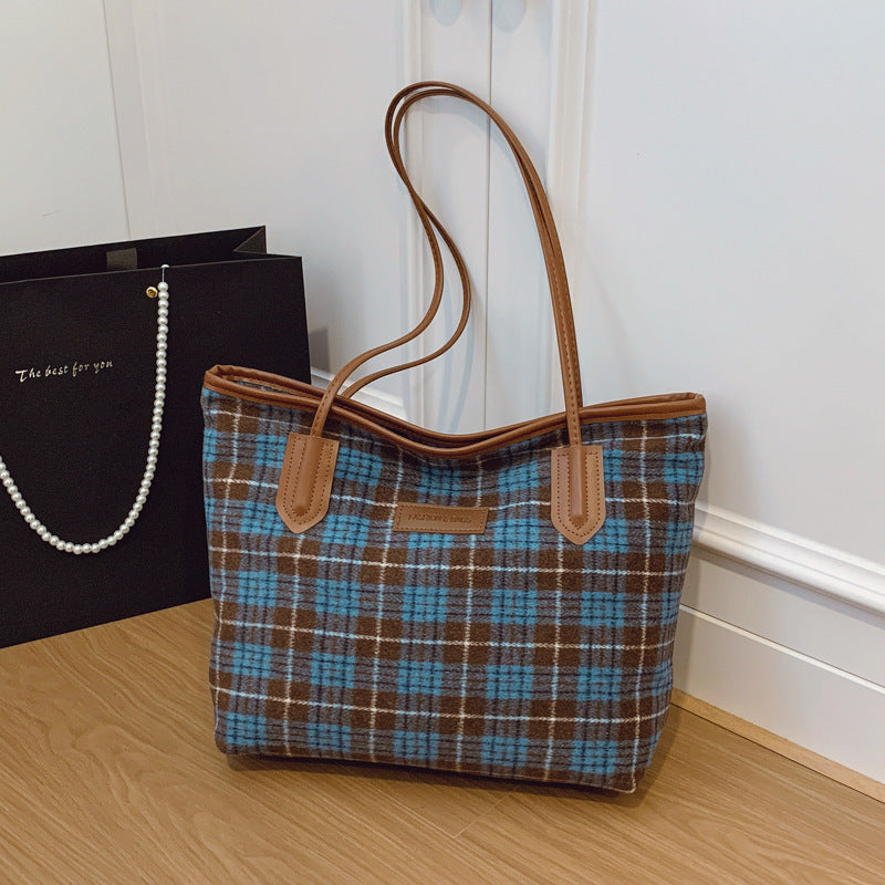 Women's Woolen Plaid Light Luxury Texture Commuter Bags