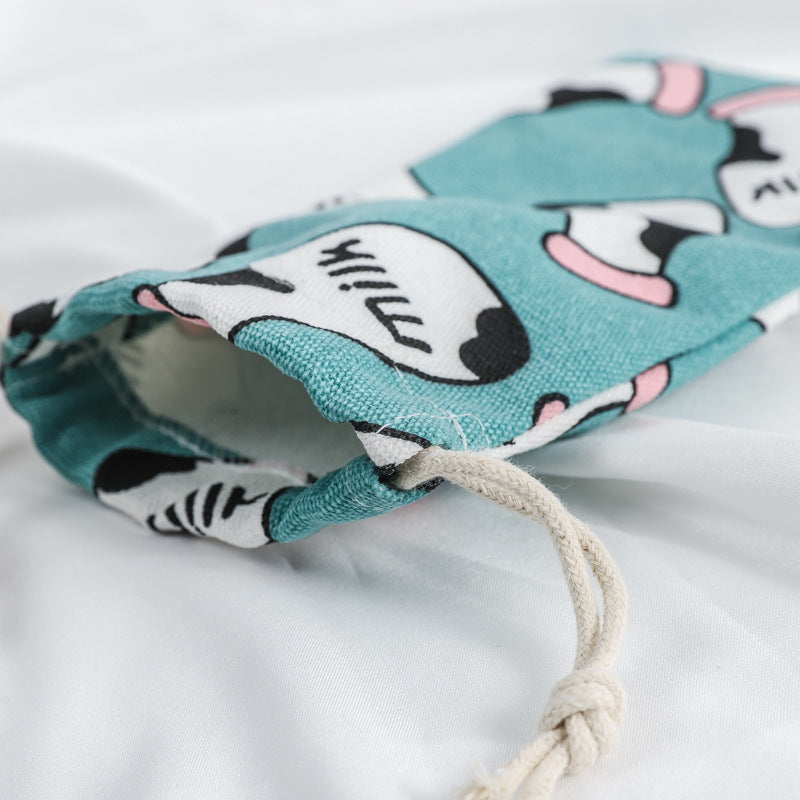 Portable Printing Canvas Jewelry Drawstring Pocket Coin Purses