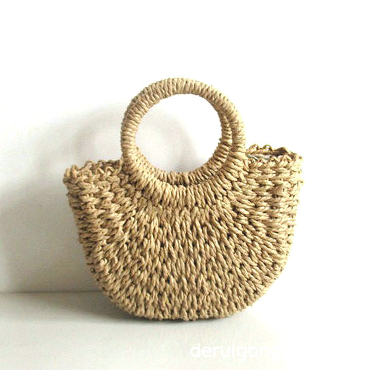 Simple Solid Color Woven Retro Style Vacation Bags