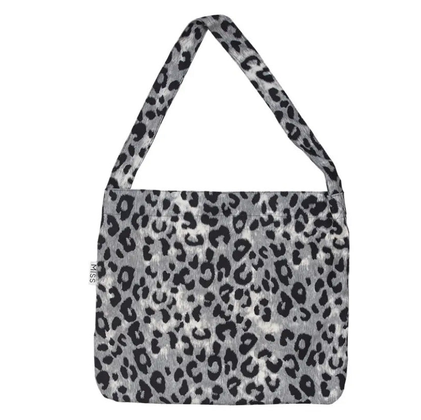 Leopard Print Corduroy Canvas Large Capacity Style Women's Shoulder Bag