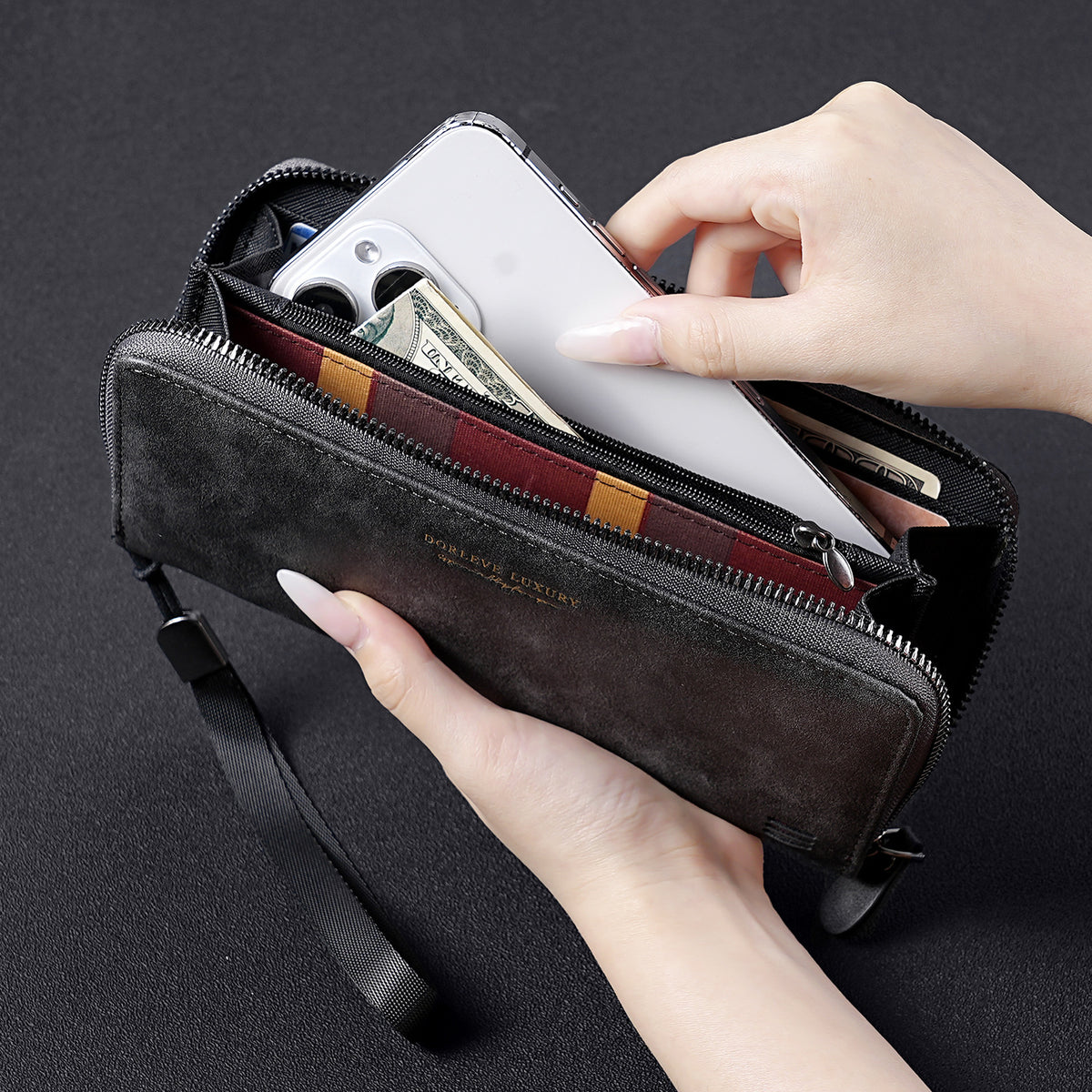 Men's Zipper Long Storage Business Elite Handbags