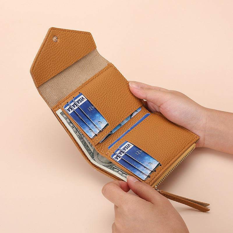Women's Short Tri Fold Mini Clutch Leather Ladies Wallet