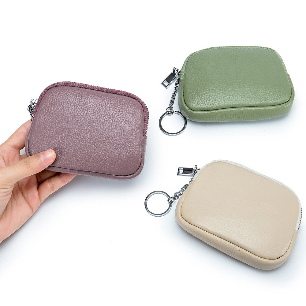 Simple Soft Leather Zip Versatile Earphone Coin Purses