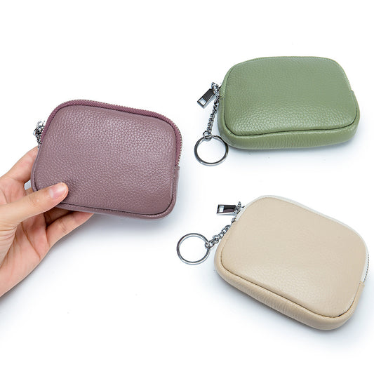 Simple Soft Leather Zip Versatile Earphone Coin Purses