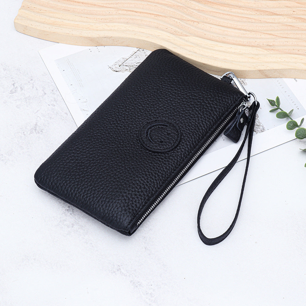 Women's First Layer Cowhide Long Clutch Fashion Smiley Ladies Wallet