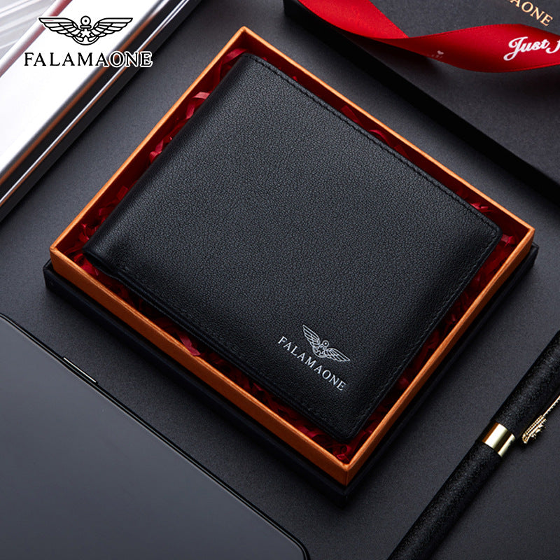 Men's Fl Short Leather Business Black Birthday Gift Men's Wallets