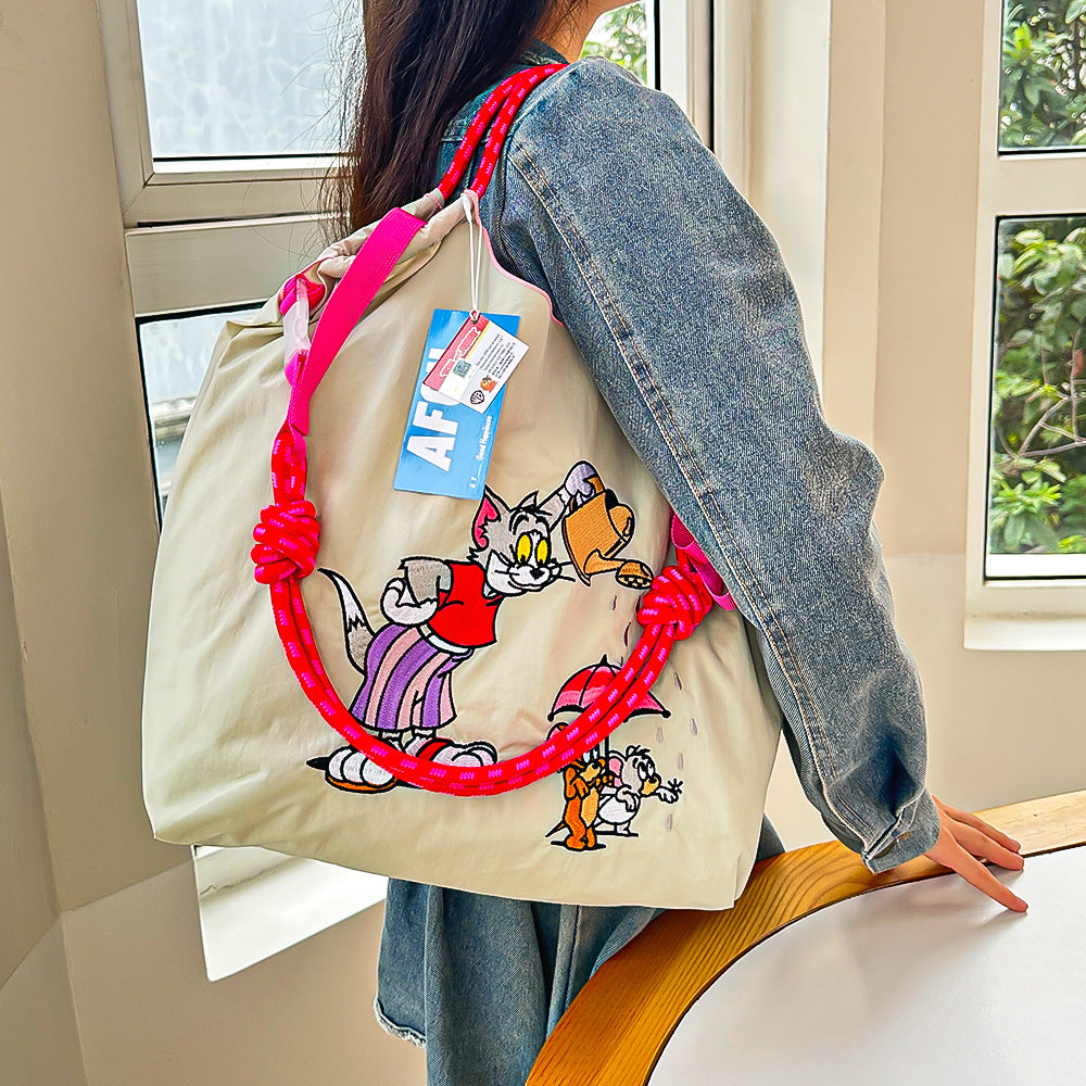 Authorized Embroidered Shopping Female Cartoon Fashion Portable Shoulder Bags