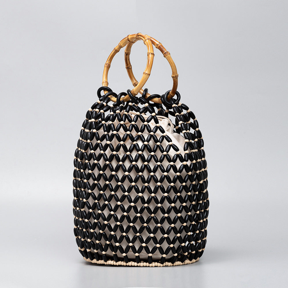 Women's Large Capacity With Wooden Beads Decoration Seaside Bucket Bags