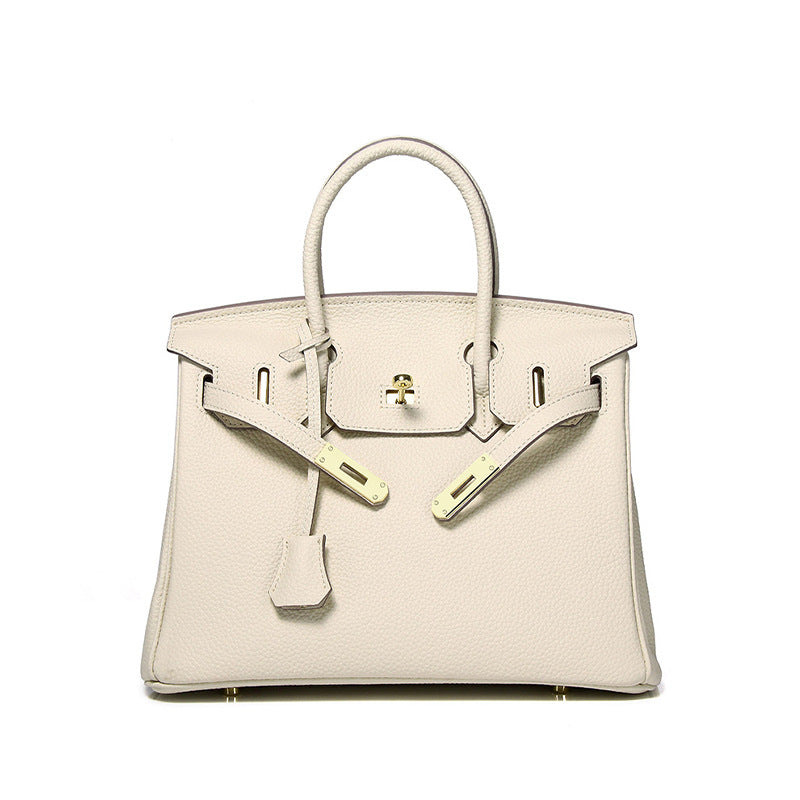 Women's Line First Layer Cowhide Handmade Litchi Grain Handbags