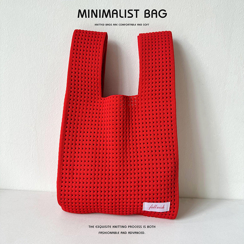 Solid Color Hollow Knitted Simple Versatile Handbags